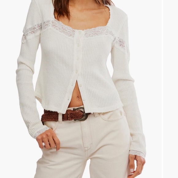 Free People Sweaters - Free People let’s party lace trim cotton waffle cardigan